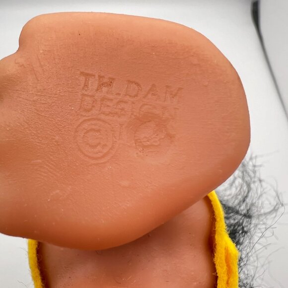 VTG DAM Playmate Troll Doll Made In Denmark Big Nose Black Hair Double Stamped - Picture 7 of 9